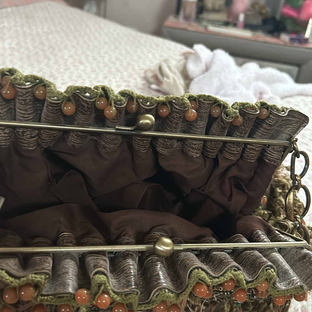 Vintage Mary Francis frame bag, textured leather gold hardware boho - Picture 5 of 8